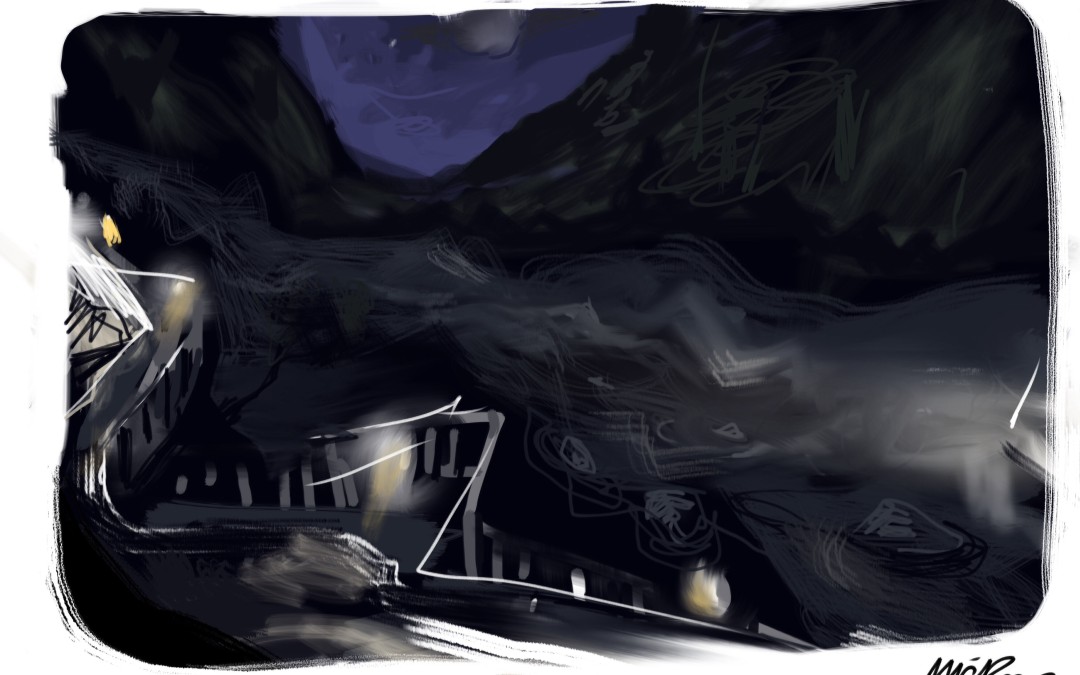 Night Path - Cataract Gorge Launceston - ipad painting on site - Mic Rees